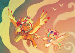 Size: 2000x1420 | Tagged: safe, artist:dearmary, derpibooru import, oc, oc only, bird, pegasus, pony, duo