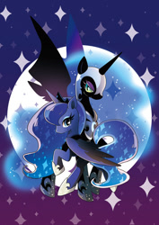 Size: 504x713 | Tagged: safe, artist:a-nup, derpibooru import, nightmare moon, princess luna, alicorn, pony, cute, duality, female, full moon, mare, moon, profile, spread wings, wings