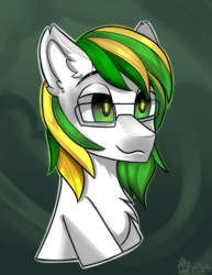 Size: 1700x2200 | Tagged: safe, artist:freak-side, derpibooru import, oc, oc:white night, earth pony, pony, bust, glasses, simple background, solo, yellow