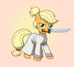 Size: 1100x1000 | Tagged: safe, artist:mew-me, derpibooru import, applejack, earth pony, pony, clothes, cosplay, costume, katana, mouth hold, samurai applejack, samurai jack, sword, weapon