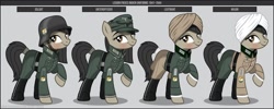 Size: 1280x512 | Tagged: safe, artist:brony-works, derpibooru import, oc, oc only, earth pony, pony, azad hind, boots, clothes, earth pony oc, eyelashes, female, hat, helmet, indian legion, mare, nazi germany, raised hoof, reference sheet, shoes, smiling, solo, turban, uniform, world war ii