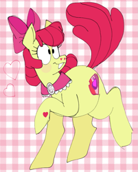 Size: 701x872 | Tagged: safe, artist:mewnikitty, derpibooru import, apple bloom, earth pony, pony, goldie delicious' scarf, heart, heart nostrils, older, older apple bloom, solo