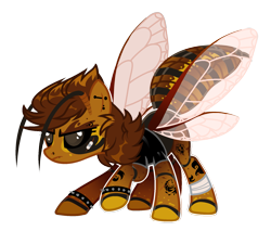 Size: 1917x1636 | Tagged: safe, alternate version, artist:beautifulspaceshow, derpibooru import, oc, oc only, oc:hōnetto, asian giant hornet, hornet, hornet pony, insect, original species, pony, antennae, bandage, bandaid, black sclera, clothes, colored sclera, ear piercing, earring, eyebrow piercing, female, jacket, jewelry, leather jacket, lip piercing, mare, nose piercing, piercing, punk, raised hoof, scar, simple background, solo, spiked wristband, tattoo, transparent background, wristband