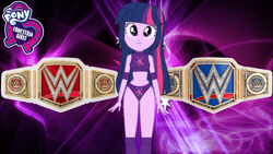 Size: 1920x1080 | Tagged: safe, artist:marcusvanngriffin, derpibooru import, twilight sparkle, human, equestria girls, cute, logo, photoshop, pose, sports, wrestling, wwe, wwe championship