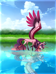 Size: 2263x3000 | Tagged: safe, artist:sugaryicecreammlp, derpibooru import, oc, oc:liberty, alicorn, pony, female, mare, reflection, solo, water