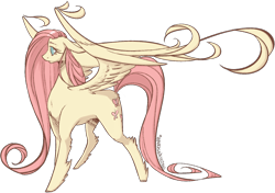 Size: 1280x900 | Tagged: safe, artist:djsckatzen, artist:draekon, derpibooru import, fluttershy, pegasus, pony, ear fluff, female, floppy ears, leg fluff, mare, no pupils, profile, simple background, solo, spread wings, transparent background, wings