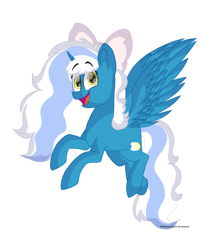 Size: 1234x1398 | Tagged: safe, artist:yoshiniyuriyaya, derpibooru import, oc, oc:fleurbelle, alicorn, alicorn oc, bow, female, flying, golden eyes, hair bow, happy, horn, mare, simple background, transparent background, wings