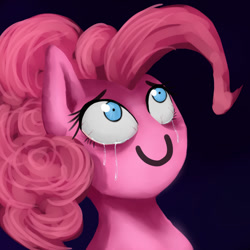 Size: 1000x1000 | Tagged: safe, artist:slamjam, derpibooru import, pinkie pie, earth pony, pony, bloodshot eyes, crying, gradient background, mouth paint, no mouth, solo, tears of joy
