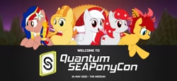 Size: 1408x640 | Tagged: safe, artist:seaponycon, derpibooru import, oc, oc:indonisty, oc:kwankao, oc:pearl shine, oc:rosa blossomheart, oc:temmy, indonesia, nation ponies, philippines, project seaponycon, singapore