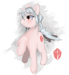 Size: 1391x1506 | Tagged: safe, artist:sincrescent, derpibooru import, oc, oc only, pony, unicorn, eyelashes, horn, raised hoof, simple background, smiling, solo, unicorn oc, white background