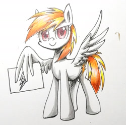 Size: 1969x1957 | Tagged: safe, artist:ce2438, derpibooru import, oc, oc only, oc:stormy squall, pegasus, pony, female, mare, pegasus oc, smiling, solo, traditional art, wing hands, wings