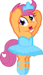Size: 368x639 | Tagged: safe, artist:angrymetal, derpibooru import, scootaloo, pegasus, pony, 1000 hours in ms paint, ballerina, ballet, ballet slippers, clothes, crown, dancing ballet, jewelry, raised hoof, regalia, scootarina, simple background, solo, tomboy taming, transparent background, tutu