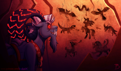 Size: 2000x1181 | Tagged: safe, artist:inuhoshi-to-darkpen, derpibooru import, grogar, goat, season 9, cave painting, elderly, fangs, implied discord, male, ram, red eyes, solo