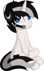 Size: 4537x7254 | Tagged: safe, artist:cyanlightning, derpibooru import, oc, oc:bluehplays, pony, unicorn, .svg available, absurd resolution, headphones, looking up, male, simple background, sitting, solo, stallion, transparent background, vector