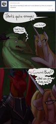 Size: 1280x2840 | Tagged: safe, artist:professor-ponyarity, derpibooru import, prince blueblood, princess bluebelle, oc, oc:ben, oc:rye, dragon, pony, rule 63, tumblr:ask rye dimar dragon