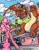 Size: 1024x1325 | Tagged: safe, artist:sketchywolf-13, derpibooru import, pinkie pie, rarity, oc, dragon, earth pony, pony, unicorn, building, car, cloud, commission, cutie mark, destruction, female, lincoln (car), lincoln continental, mare, running, sharp teeth, sky, sword, teeth, traditional art, weapon