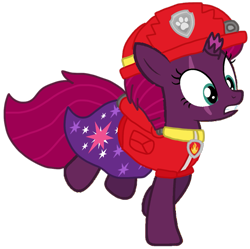 Size: 1035x1032 | Tagged: safe, artist:徐詩珮, derpibooru import, fizzlepop berrytwist, tempest shadow, pony, unicorn, series:sprglitemplight diary, series:sprglitemplight life jacket days, series:springshadowdrops diary, series:springshadowdrops life jacket days, alternate universe, base used, clothes, cute, marshall (paw patrol), paw patrol, simple background, transparent background