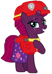 Size: 749x1055 | Tagged: safe, artist:徐詩珮, derpibooru import, fizzlepop berrytwist, tempest shadow, pony, unicorn, series:sprglitemplight diary, series:sprglitemplight life jacket days, series:springshadowdrops diary, series:springshadowdrops life jacket days, alternate universe, base used, clothes, cute, marshall (paw patrol), paw patrol, simple background, transparent background