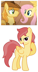 Size: 707x1316 | Tagged: safe, artist:florastarr, derpibooru import, braeburn, fluttershy, oc, pegasus, pony, braeshy, female, male, offspring, parent:braeburn, parent:fluttershy, parents:braeshy, shipping, simple background, straight, transparent background