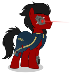 Size: 3600x3800 | Tagged: safe, artist:kitana762, derpibooru import, oc, oc only, oc:red eye, cyborg, earth pony, pony, fallout equestria, cloak, clothes, cyber pony, pipbuck, simple background, solo, transparent background