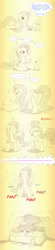 Size: 1052x4786 | Tagged: safe, artist:sherwoodwhisper, derpibooru import, part of a set, angel bunny, fluttershy, pinkie pie, bird, earth pony, pegasus, pony, broom, carrot, comic, coronavirus, covid-19, dialogue, duo, female, food, mare, monochrome, offscreen character, pillow, pillow fort, screaming, social distancing, speech bubble, stay at home