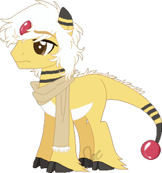 Size: 369x395 | Tagged: safe, artist:the-iron-bull, derpibooru import, pony, ampharos, base used, clothes, cloven hooves, hoof fluff, male, pokémon, ponified, scarf, simple background, solo, transparent background