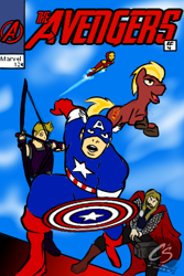 Size: 266x398 | Tagged: safe, artist:johnathon-matthews, derpibooru import, oc, oc:commander firebrand, oc:firebrand, human, pony, unicorn, captain america, commission, fanfic, fanfic art, fanfic cover, hawkeye, iron man, marvel, obtrusive watermark, the avengers, thor, watermark