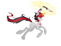 Size: 4000x3000 | Tagged: safe, artist:tomat-in-cup, derpibooru import, oc, oc only, pony, unicorn, blood, glowing horn, horn, knife, magic, messy mane, running, simple background, solo, telekinesis, transparent background, unicorn oc