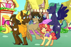 Size: 2048x1371 | Tagged: safe, artist:cubbybatdoodles, artist:vector-brony, derpibooru import, dinky hooves, oc, oc:brown butter, oc:hopscotch, oc:whimsical note, oc:wind biter, earth pony, pegasus, pony, unicorn, baby, baby pony, brother and sister, brothers, clothes, cute, dinkabetes, donut, eating, female, filly, flying, food, hoof hold, horn, leonine tail, levitation, magic, male, mare, mouth hold, ocbetes, offspring, onesie, parent:derpy hooves, parent:ditzy doo, parent:doctor whooves, parent:ponet, parent:time turner, parents:doctorderpy, parents:ponetderp, shirt, short mane, short tail, siblings, sisters, stallion, sweater, teething ring, telekinesis, wall of tags, wings