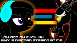 Size: 1920x1080 | Tagged: safe, artist:phantombadger, derpibooru import, edit, discord, oc, oc:the living tombstone, oc:urcku, earth pony, album cover, cover, cover art, discord (eurobeat brony), eurobeat brony, meme, odyssey eurobeat, photo, vulgar, vulgar description