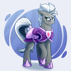 Size: 4100x4100 | Tagged: safe, artist:witchtaunter, derpibooru import, oc, oc:scope, pony, unicorn, absurd resolution, armor, glasses, male, scowl, solo, stallion