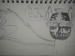 Size: 2576x1932 | Tagged: safe, artist:keeganrussart, derpibooru import, oc, oc only, oc:russ, mask, night vision goggles, solo, traditional art