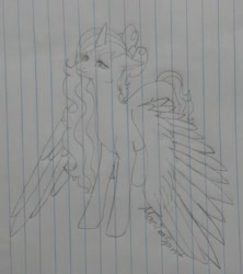 Size: 1280x1444 | Tagged: safe, artist:marifoxspirit, derpibooru import, oc, oc:fleurbelle, alicorn, alicorn oc, female, horn, lined paper, mare, sketch, traditional art, wings