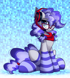 Size: 2992x3333 | Tagged: safe, artist:airiniblock, derpibooru import, oc, oc only, oc:cinnabyte, earth pony, pony, clothes, commission, headphones, headset, rcf community, socks, solo, striped socks