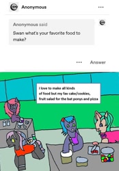 Size: 848x1216 | Tagged: safe, artist:ask-luciavampire, derpibooru import, oc, earth pony, pegasus, unicorn, ask, cooking, tumblr, tumblr:ask-school-dorm-ponys