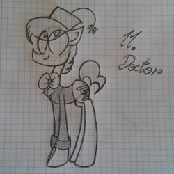 Size: 1080x1080 | Tagged: safe, artist:0pika-chan0, derpibooru import, earth pony, pony, bowtie, clothes, doctor who, eleventh doctor, fez, graph paper, hat, male, ponified, solo, stallion, text, traditional art