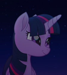 Size: 728x813 | Tagged: safe, derpibooru import, screencap, twilight sparkle, twilight sparkle (alicorn), alicorn, pony, my little pony: the movie, cropped, female, mare, narrowed eyes, night, smiling, solo