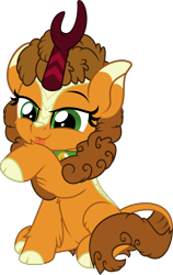 Size: 5000x7916 | Tagged: safe, artist:jhayarr23, derpibooru import, part of a set, oc, oc only, oc:pumpkin breeze, kirin, pony, behaving like a cat, commission, cute, female, kirinbetes, simple background, solo, transparent background, ych result