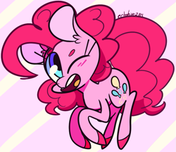 Size: 707x612 | Tagged: safe, artist:ectohive, derpibooru import, pinkie pie, earth pony, pony, colored hooves, cute, diapinkes, ear fluff, female, mare, one eye closed, open mouth, solo, wink