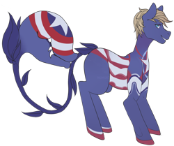 Size: 850x712 | Tagged: safe, artist:defigure, derpibooru import, monster pony, original species, piranha plant pony, plant pony, pony, augmented tail, captain america, colored hooves, fangs, male, marvel comics, plant, ponified, simple background, transparent background