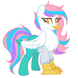 Size: 2449x2449 | Tagged: safe, artist:skulifuck, derpibooru import, oc, oc only, oc:ivory, hippogriff, chest fluff, eyelashes, hippogriff oc, simple background, smiling, solo, transparent background, watermark