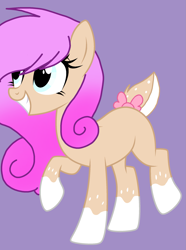 Size: 1725x2320 | Tagged: safe, artist:circuspaparazzi5678, derpibooru import, oc, oc:tiffany stars, deer, deer pony, earth pony, original species, pony, base used, bow, curly hair, deer tail, solo