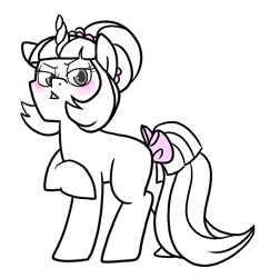 Size: 945x973 | Tagged: safe, artist:paperbagpony, derpibooru import, oc, unicorn, bow, female, horn, tail bow, unicorn oc