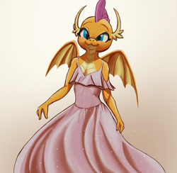 Size: 2454x2400 | Tagged: safe, artist:ahobobo, derpibooru import, smolder, dragon, :3, bridesmaid, bridesmaid dress, clothes, cute, dragoness, dress, female, smiling, smolderbetes, solo