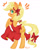 Size: 1063x1318 | Tagged: safe, artist:xenosaga428, derpibooru import, applejack, earth pony, pony, applejack also dresses in style, bipedal, blushing, bow, clothes, cute, dress, female, jackabetes, looking at you, mare, nose wrinkle, pixiv, plot, profile, scrunchy face, simple background, solo, tail bow, white background