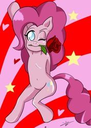 Size: 1735x2440 | Tagged: safe, artist:otakon, derpibooru import, pinkie pie, earth pony, pony, semi-anthro, comic:meeting pinkie, comic, commission, flower, rose, textless