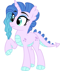 Size: 723x853 | Tagged: safe, artist:saphi-boo, derpibooru import, oc, oc only, oc:blue belle, dracony, hybrid, unicorn, base used, claw hooves, dragon tail, ear fins, female, interspecies offspring, mare, offspring, parent:rarity, parent:spike, parents:sparity, raised hoof, scales, simple background, white background