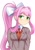 Size: 922x1300 | Tagged: safe, artist:sedrice, derpibooru import, fluttershy, human, clothes, cosplay, costume, doki doki literature club, female, humanized, monika, ponytail, ribbon, school uniform, solo, vannamelon, wrong eye color