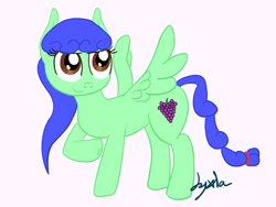 Size: 1600x1200 | Tagged: safe, artist:jyxia, derpibooru import, oc, oc only, oc:blurie grape, pegasus, pony, female, mare, simple background, solo