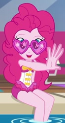 Size: 330x623 | Tagged: safe, derpibooru import, screencap, pinkie pie, equestria girls, equestria girls series, i'm on a yacht, spoiler:eqg series (season 2), clothes, cropped, cute, diapinkes, female, heart shaped glasses, solo, swimsuit